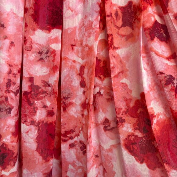 Roz & Ali Floral Ciffon Skirt Size 12 Pink Red Flowers Elastic Back Waist Zip - Picture 6 of 9